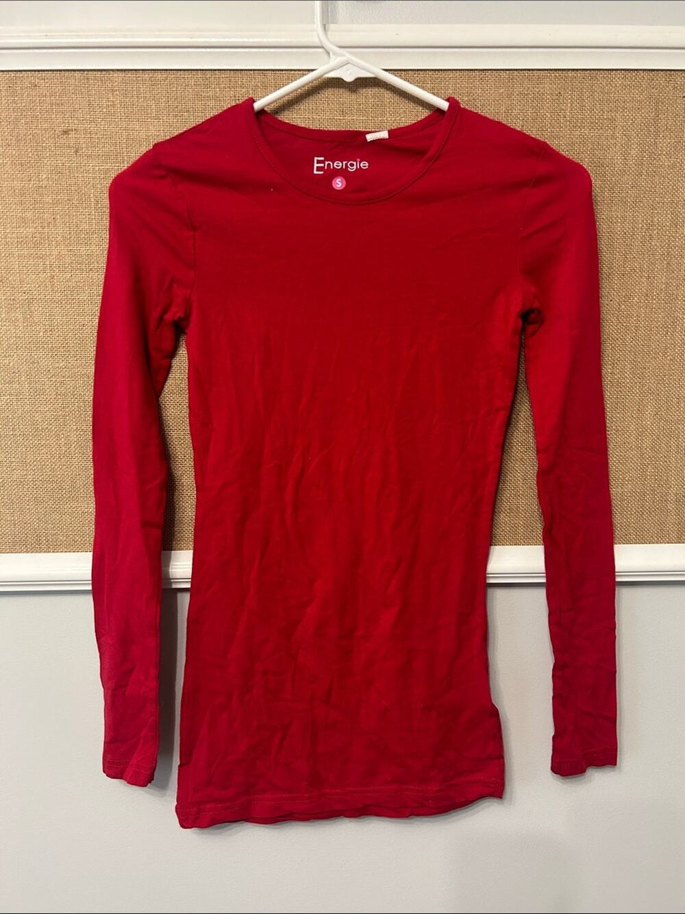 Energie Slim Long-Sleeve Crewneck Top in Red